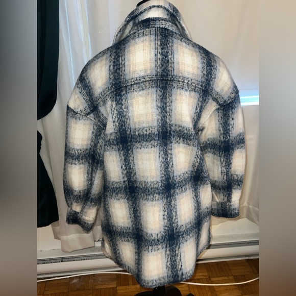 Avec Les Filles Plaid Shacket Relaxed Blue White Shirt Jacket size XS - Picture 6 of 10